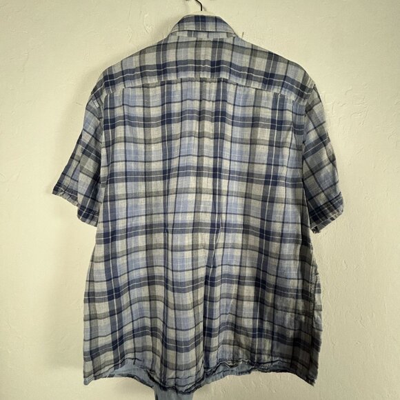 Untuckit Mens Plaid Short Sleeve Button-Down Cotton Benjamin Shirt Large Blue - Picture 2 of 8